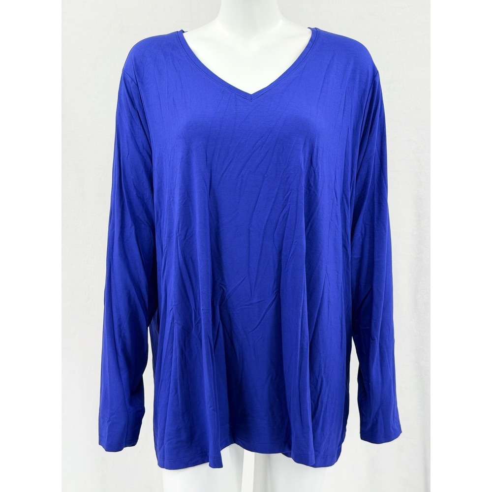 Nine West Top Womens 3X Blueโ Solid Soft Spun V-Neck Long Sleeve Stretch Staple